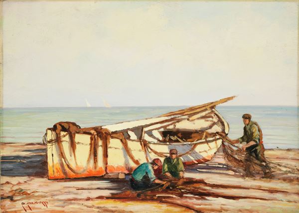 Renuccio Renucci : Barca a riva  - Olio su compensato - Auction XIX and XX Century Paintings and Sculptures - Casa d'aste Farsettiarte