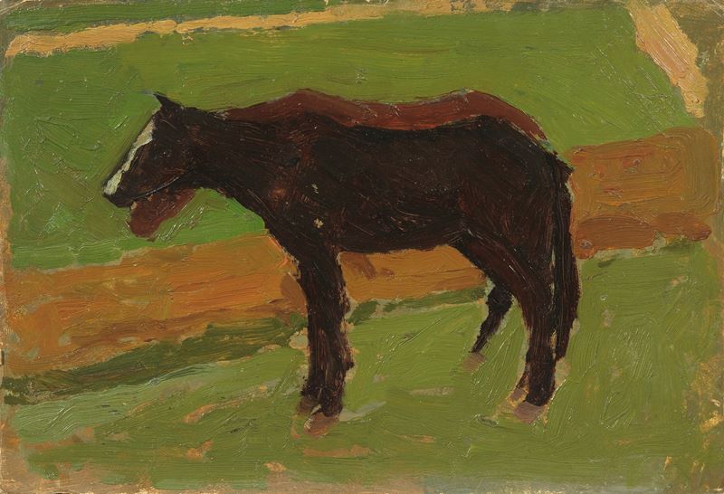 Oscar Ghiglia - Nel prato, olio su cartone