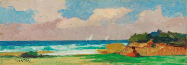 Renato Natali : Marina ad Antignano  - Olio su compensato - Auction XIX and XX Century Paintings and Sculptures - Casa d'aste Farsettiarte