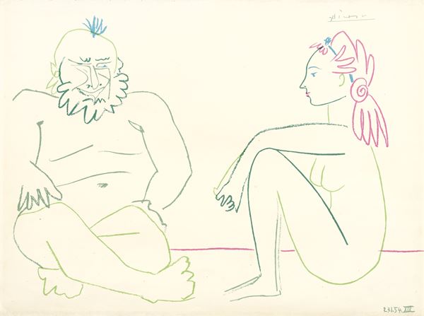 Pablo Picasso : La Comedie Humaine  (1954-62)  - Litografia a colori - Auction Paintings, Drawings, Sculpures and Multiples - Casa d'aste Farsettiarte