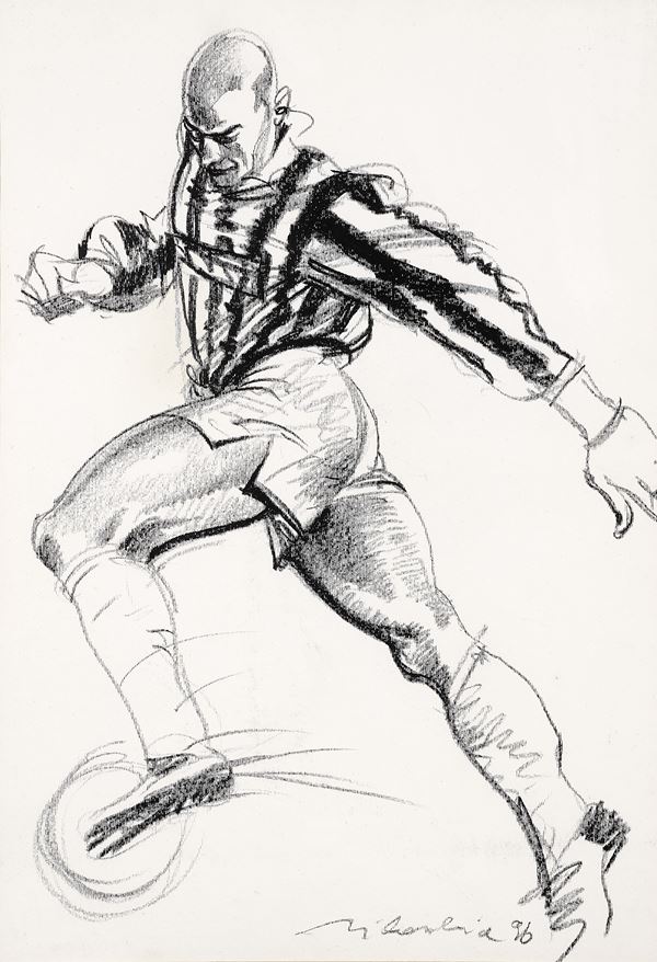 Marco Silombria : Calciatore  (1996)  - Carboncino su carta - Asta PARADE V - Arte Contemporanea - Casa d'aste Farsettiarte