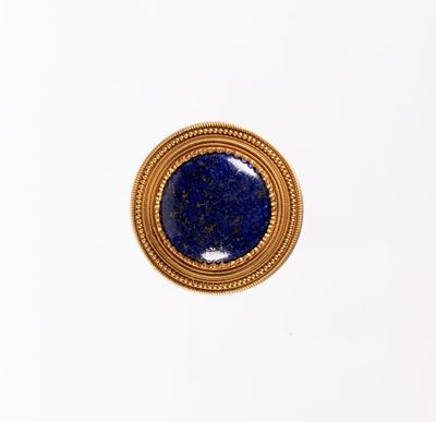 Spilla circolare in oro giallo 18 kt con lapislazzulo cabochon