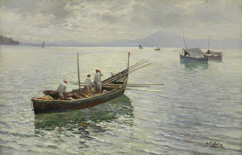 Attilio Pratella - Barca con Pescatori a Mergellina