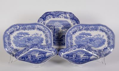 Spode Cinque Vassoi in Porcellana Bianca e Blu