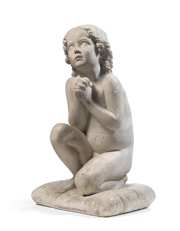 Luigi Pampaloni : Bambino in preghiera  - Scultura in gesso - Auction Important Furnishings, Majolica, Sculptures and Ancient Paintings - Casa d'aste Farsettiarte