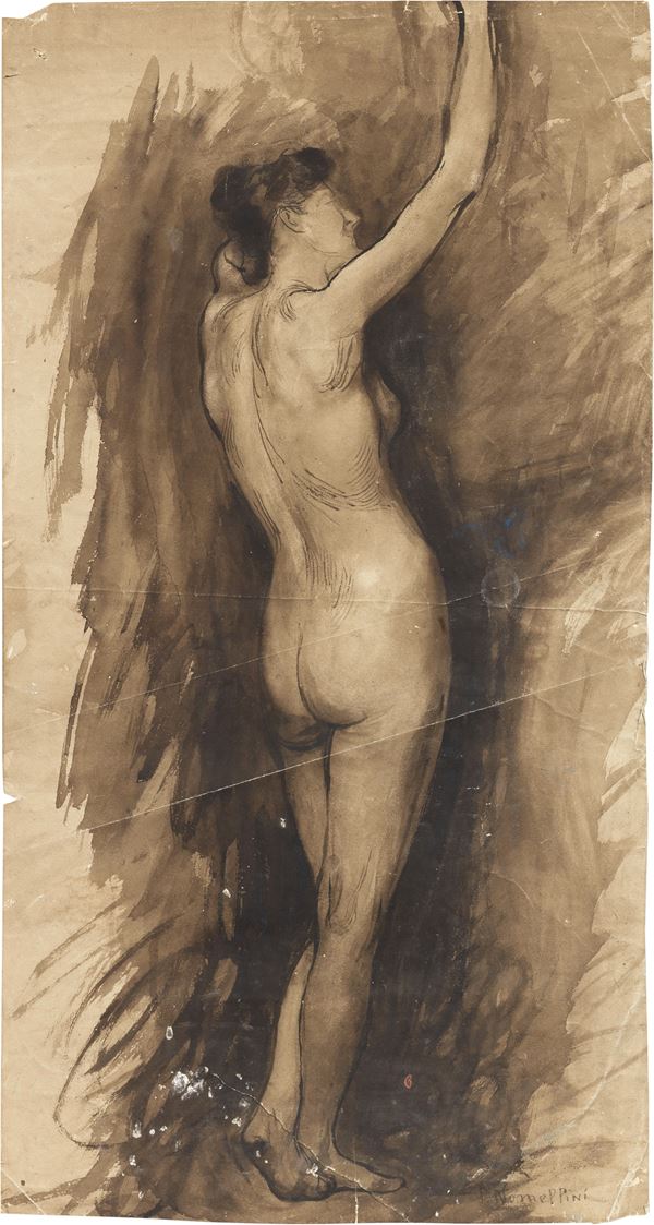 Plinio Nomellini : Nudo di spalle  - Gouache su carta - Auction XIX and XX Century Paintings and Sculptures - Casa d'aste Farsettiarte