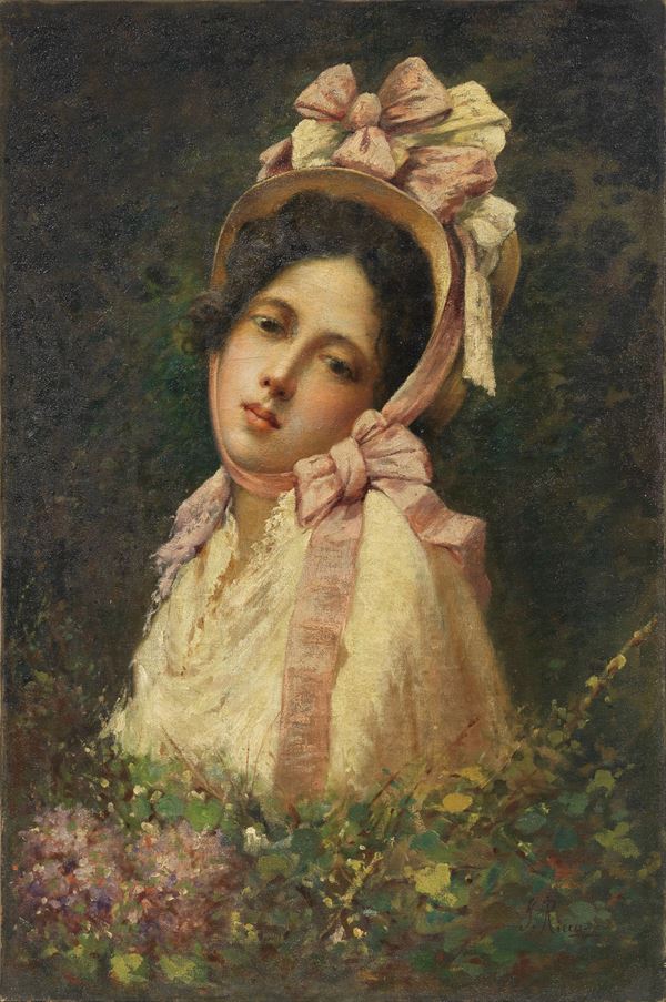 Francesco Ricca : Ritratto femminile  - Olio su tela - Auction XIX and XX Century Paintings and Sculptures - Casa d'aste Farsettiarte