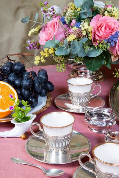Servizio da Caffè in Argento Sterling e Porcellana Tiffany