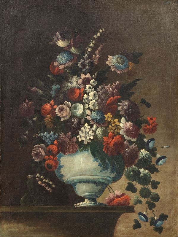 Ignoto del XIX secolo : Vaso di fiori  - Olio su tela - Asta Importanti Arredi, Maioliche, Sculture e Dipinti Antichi - Casa d'aste Farsettiarte
