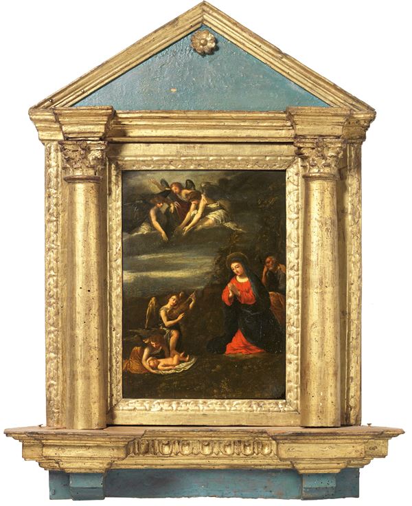 Scuola bolognese del XVII secolo - Sacra Famiglia con Angeli