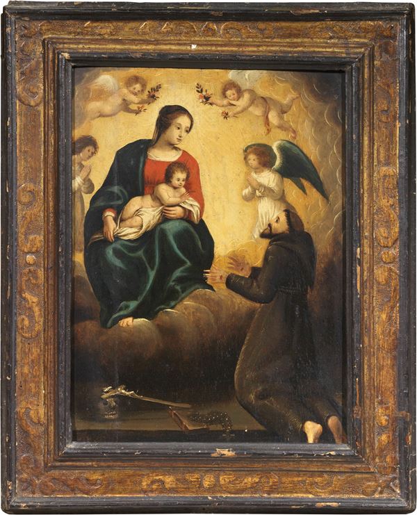 Scuola emiliana del XVII secolo - Madonna col Bambino e San Francesco
