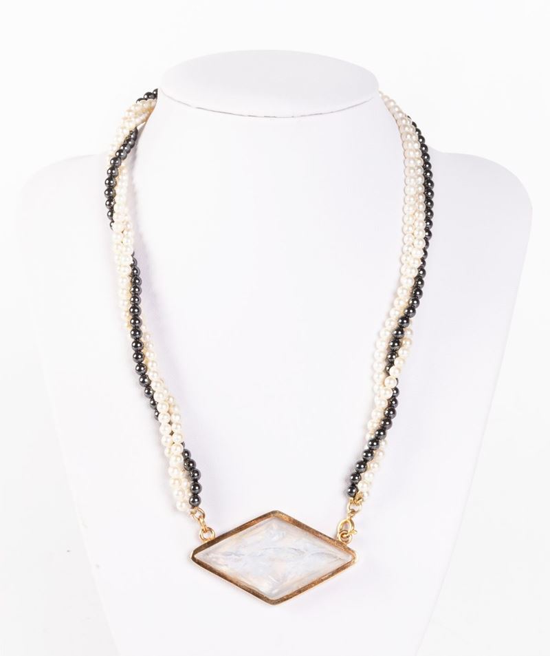 Collana di Due Fili con Perle Coltivate ed Ematite