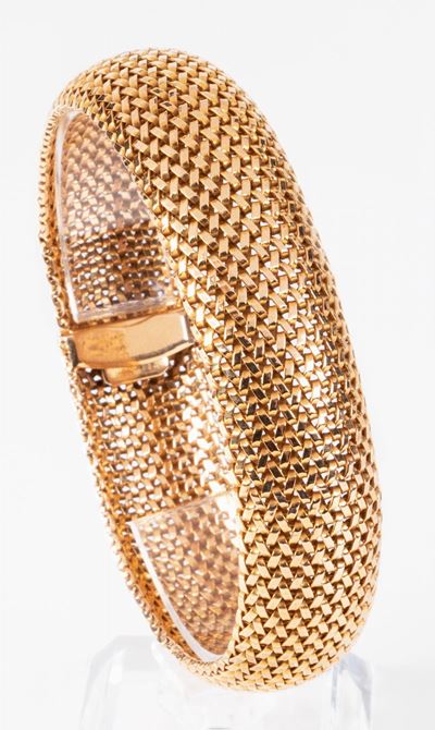 Bracciale a Fascia in Oro Giallo a Maglia Tipo Tessuto