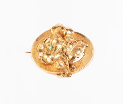 Spilla Ovale in Oro Giallo e Piccolo Turchese