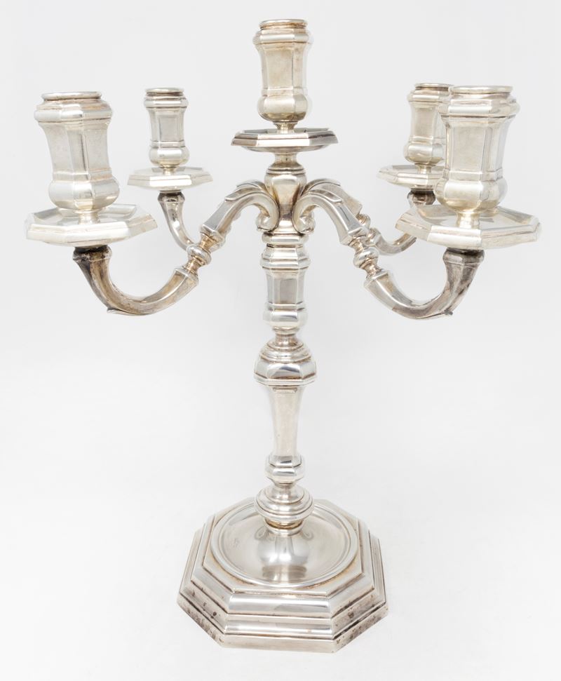 Candelabro a Cinque Fiamme in Argento