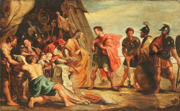 Scuola fiamminga del XVII secolo : Un episodio della storia romana  - Olio su tavola - Asta Importanti Arredi, Sculture e Dipinti Antichi - Casa d'aste Farsettiarte
