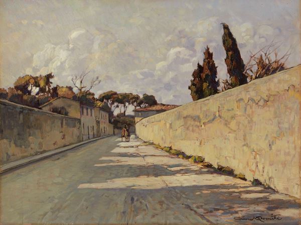 Gino Romiti : Strada  - Olio su compensato - Auction XIX and XX Century Paintings and Sculptures - Casa d'aste Farsettiarte