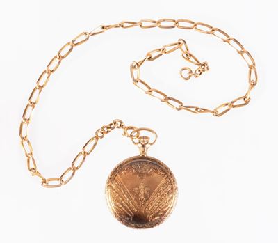 American Walthman Orologio da Tasca in Oro con Catena
