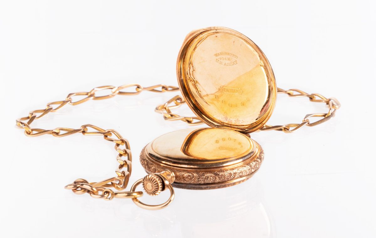 American Walthman Orologio da Tasca in Oro con Catena