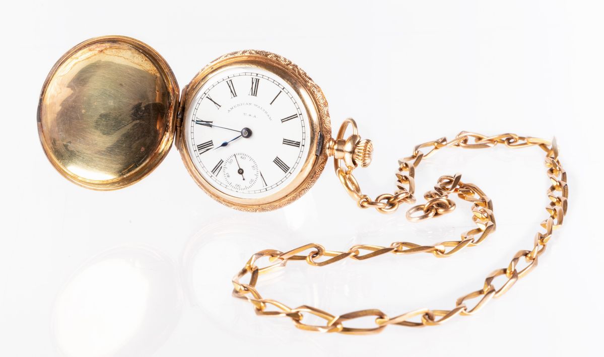 American Walthman Orologio da Tasca in Oro con Catena