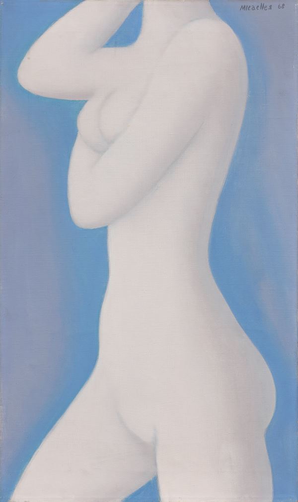 RAM (Ruggero Alfredo Michahelles) : Nudo su fondo azzurro  (1968)  - Olio su tela - Asta Dipinti e Sculture del XIX e XX secolo - Casa d'aste Farsettiarte