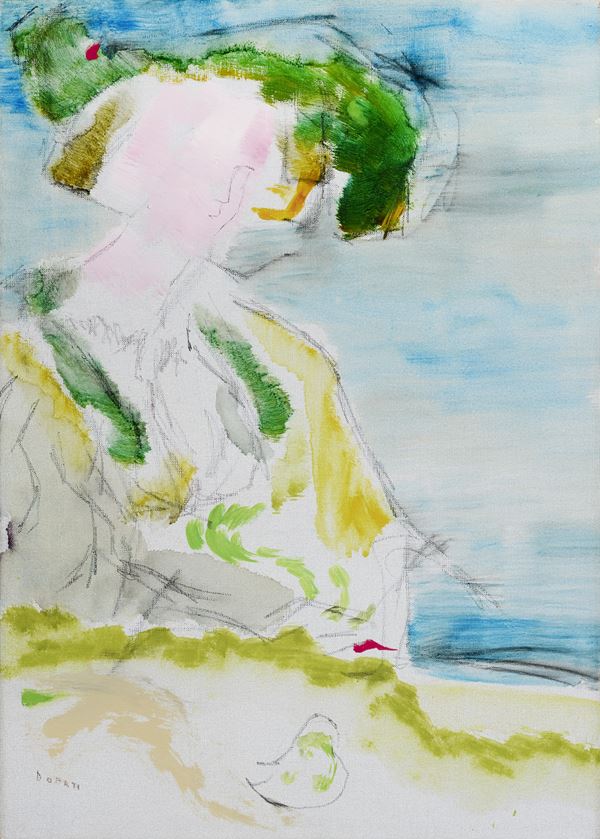 Lazzaro Donati : La dama dalla pera  (1970)  - Olio e tecnica mista su tela - Auction Paintings, Drawings, Sculpures and Multiples - Casa d'aste Farsettiarte