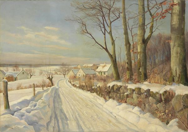 Harald Julius Miels Pryn : Paesaggio invernale  - Olio su tela - Auction XIX and XX Century Paintings and Sculptures - Casa d'aste Farsettiarte