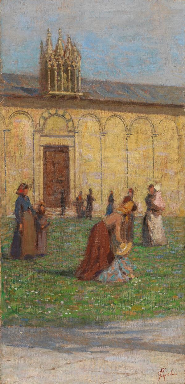 Francesco Gioli - Scorcio di Piazza dei Miracoli con figure