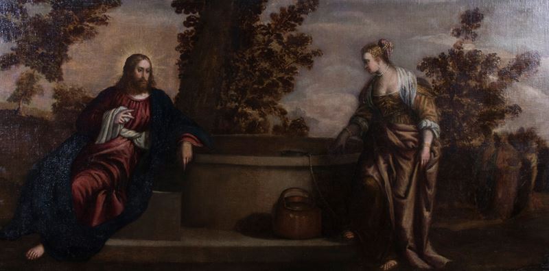 Scuola Veneta del XVII Secolo - Cristo con la Samaritana al Pozzo