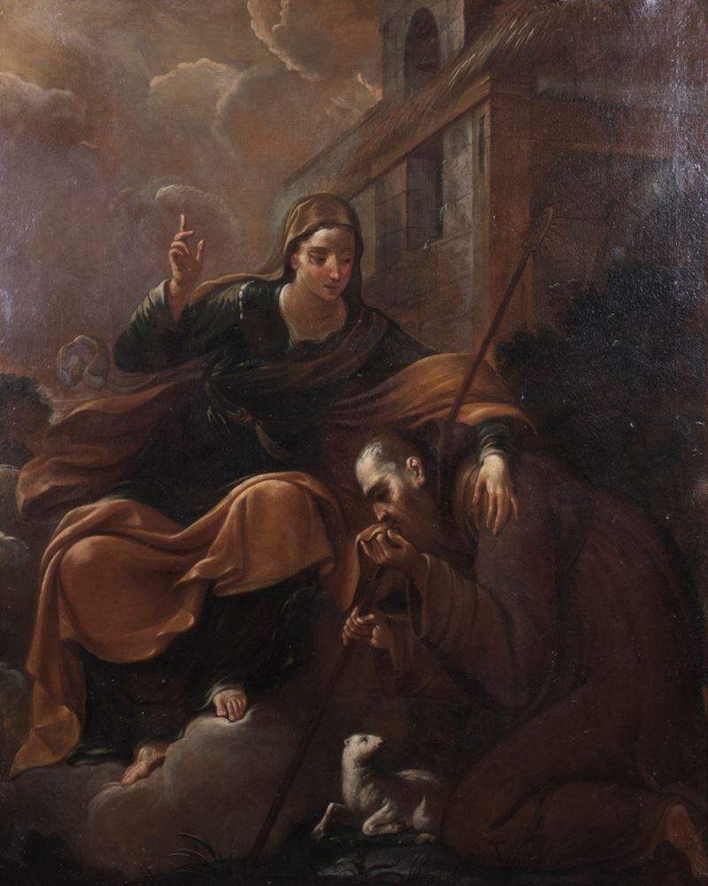 Scuola Italia Settentrionale Fine XVII Secolo - Madonna con San Francesco e L'agnello