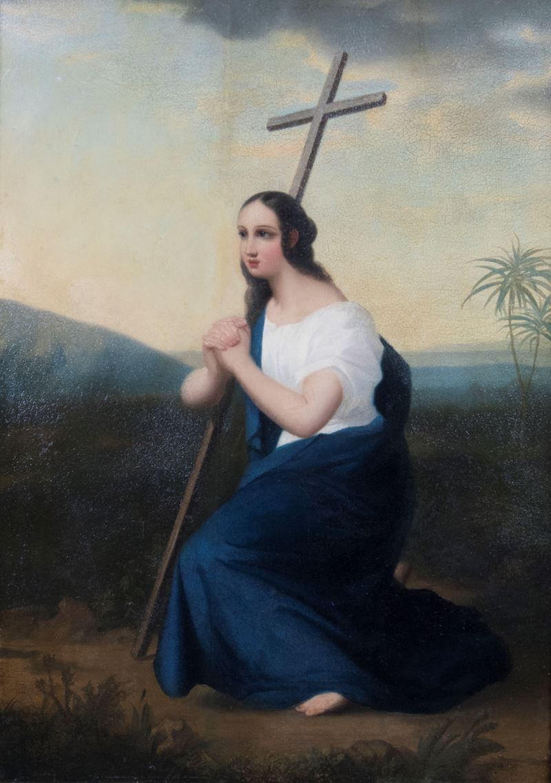 Scuola Francese del XIX Secolo - Maddalena Penitente con la Croce