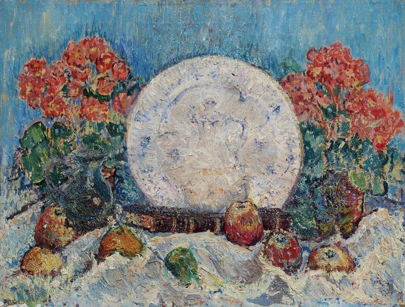 Igor' Emmanuilovich Grabar' - Natura Morta con Piatto, Fiori e Frutta