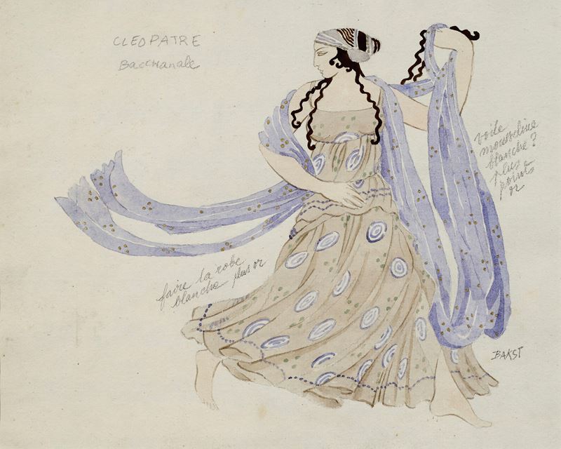 Léon Bakst - Cleopatra (Bacchanale), acquerello e tecnica mista su carta