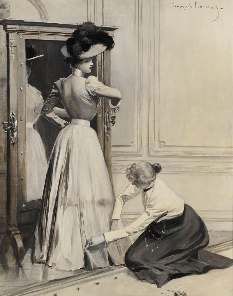 François Flameng - Chez la modiste, olio su tela