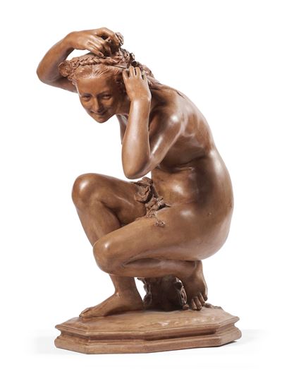 Flore accroupie (scultura in terracotta patinata)