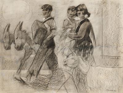 La famiglia, carboncino su carta applicata su cartone (1907)