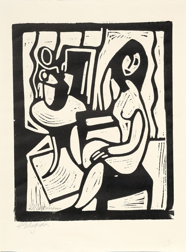 Piet Wiegman : Donna con vaso  - Xilografia - Asta Parade I - Arte Contemporanea - Casa d'aste Farsettiarte