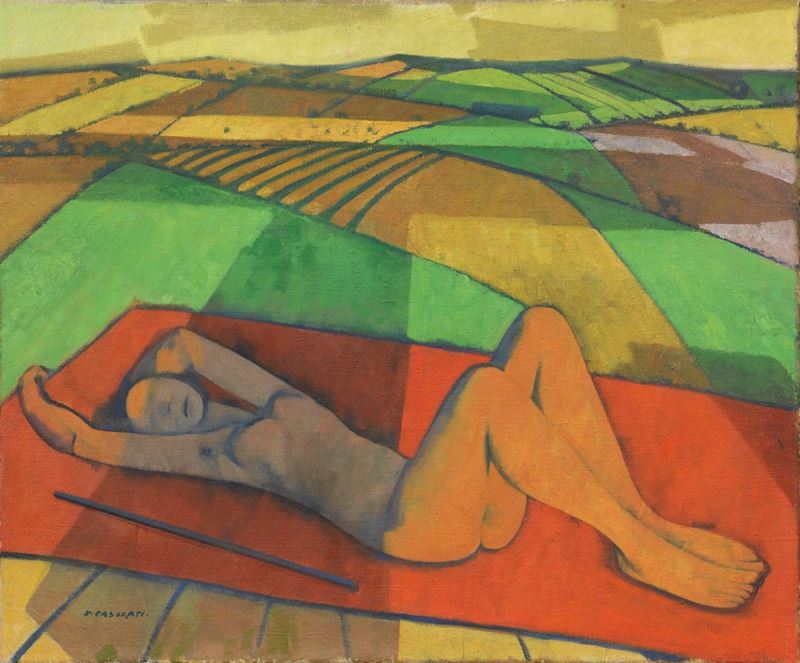 Felice Casorati - Nudo sul Paesaggio (nudo e Campi)
