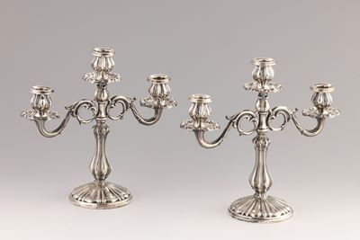 Coppia di Candelabri in Argento a Tre Luci