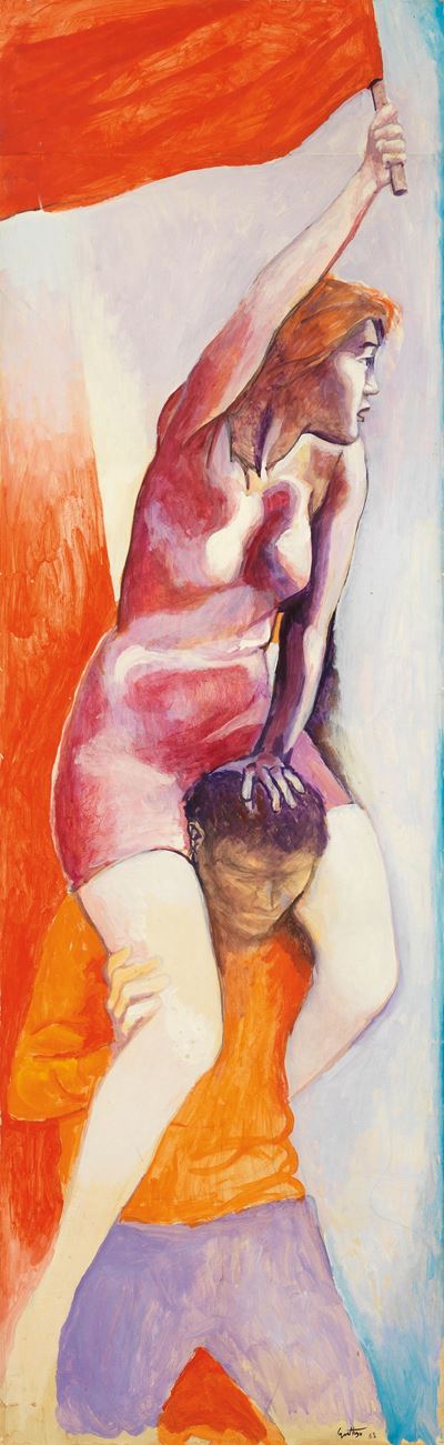 Donna con Ragazzo e Bandiere (maggio 68)