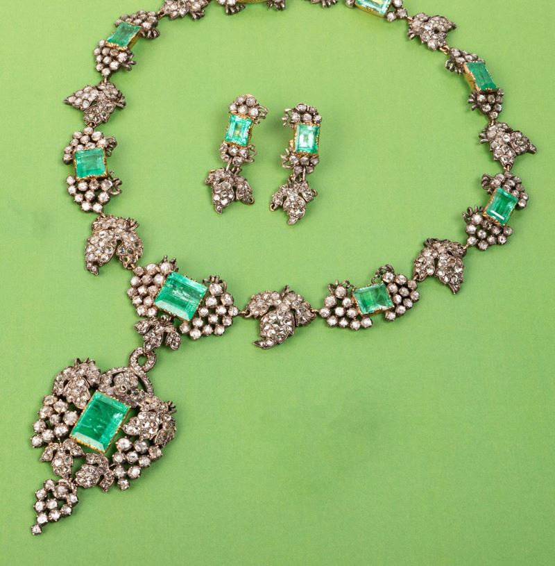 Demi Parure in Oro Giallo, Argento, Smeraldi e Diamanti