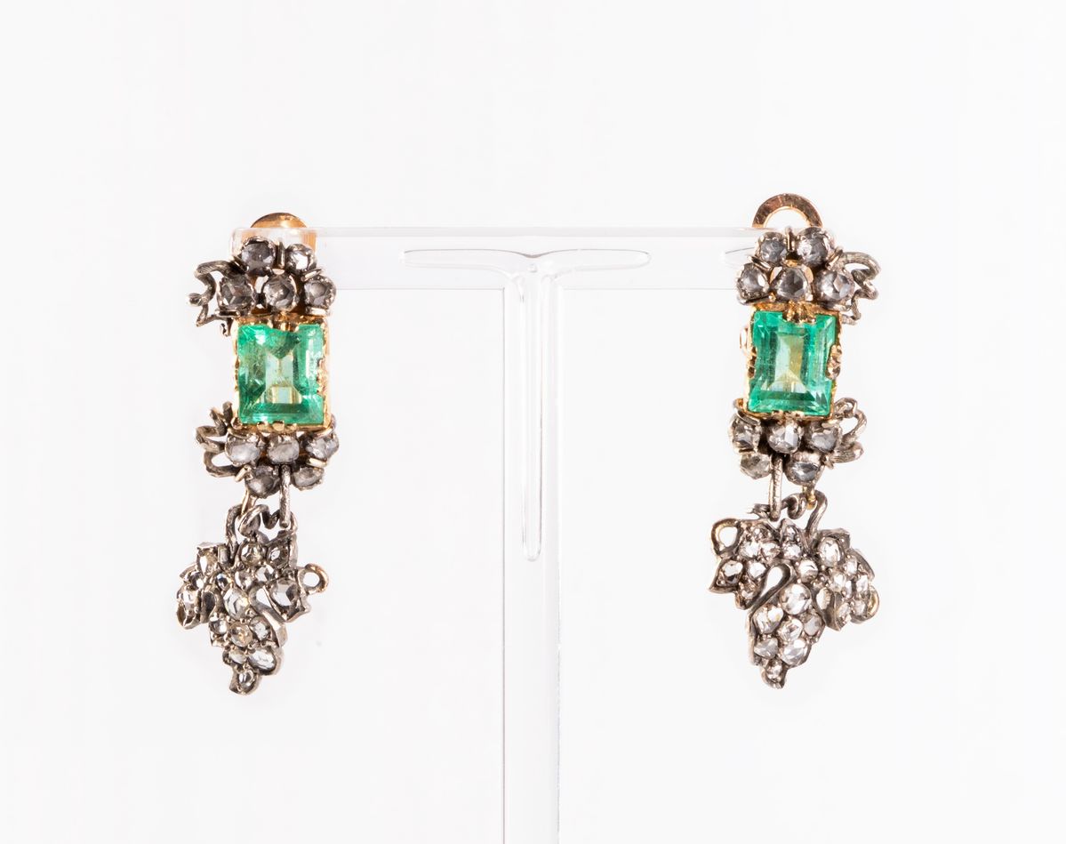 Demi Parure in Oro Giallo, Argento, Smeraldi e Diamanti