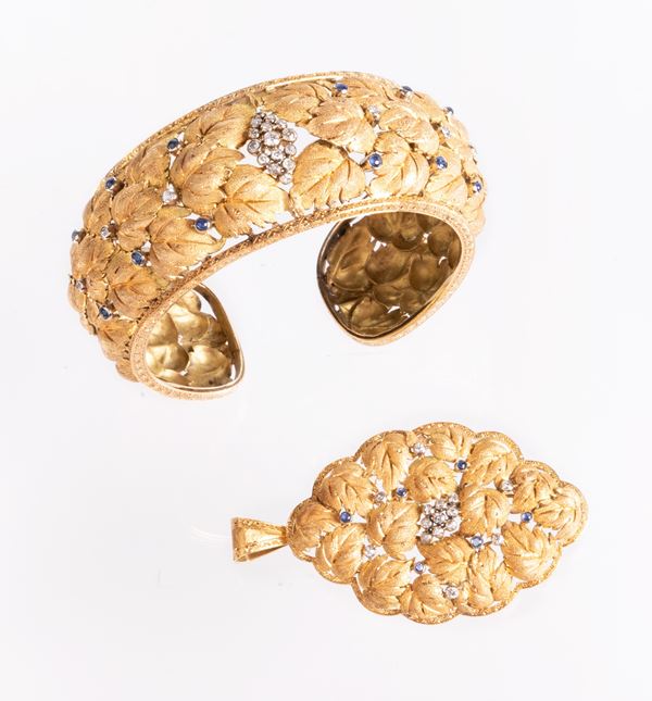Bracciale e pendente in oro giallo e diamanti