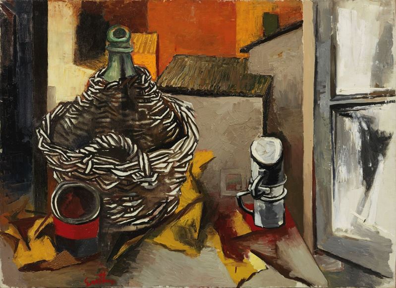 Renato Guttuso - Damigiana e Case