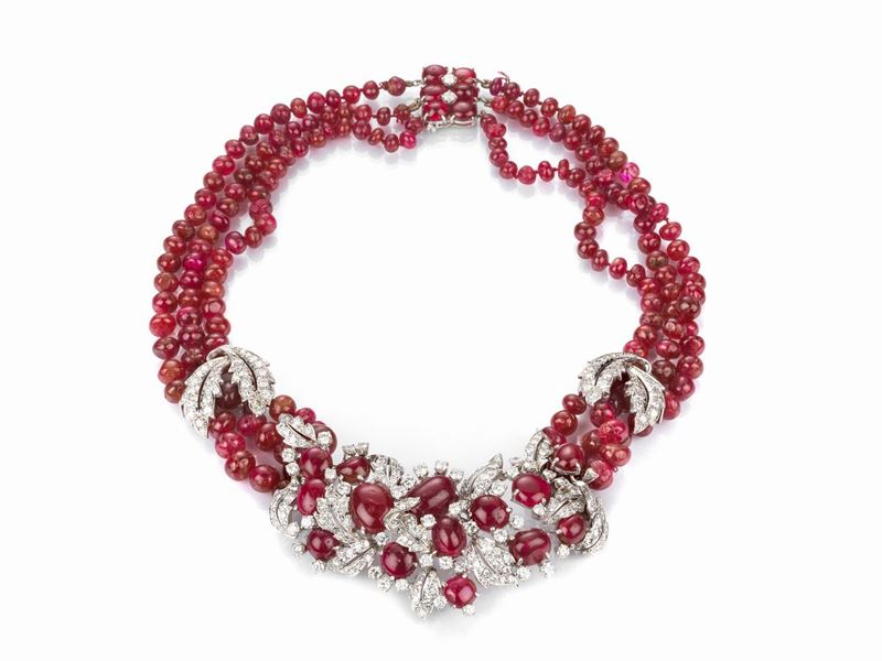 Collana Girocollo con Radice di Rubino, Oro Bianco e Diamanti