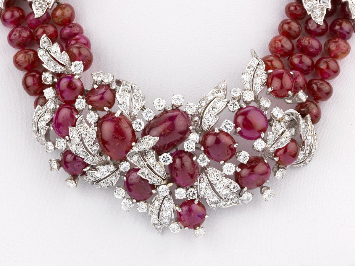 Collana Girocollo con Radice di Rubino, Oro Bianco e Diamanti