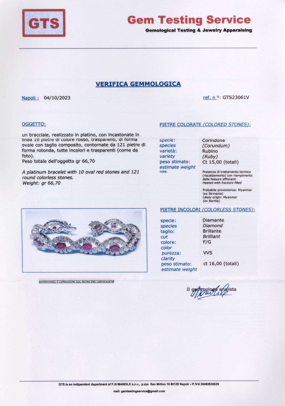 Bracciale a Maglia Morbida in Platino con Rubini e Diamanti