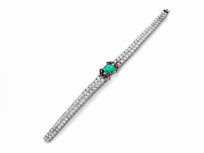 Bracciale in Oro Bianco con Smeraldo e Diamanti