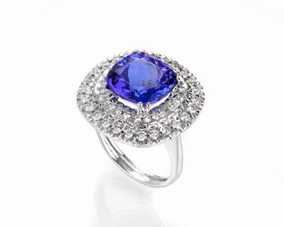 Anello in Oro Bianco, Diamanti e Tanzanite