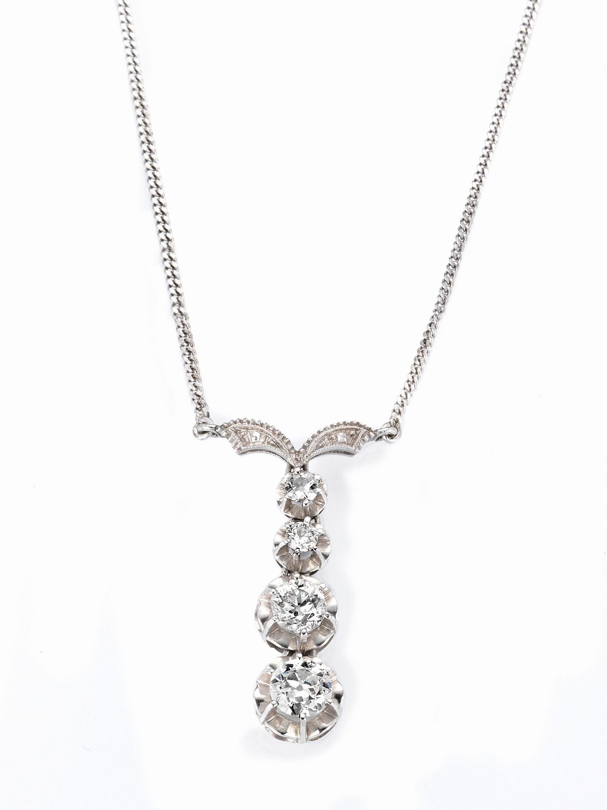 Pendente con Sottile Catena in Oro Bianco con Diamanti